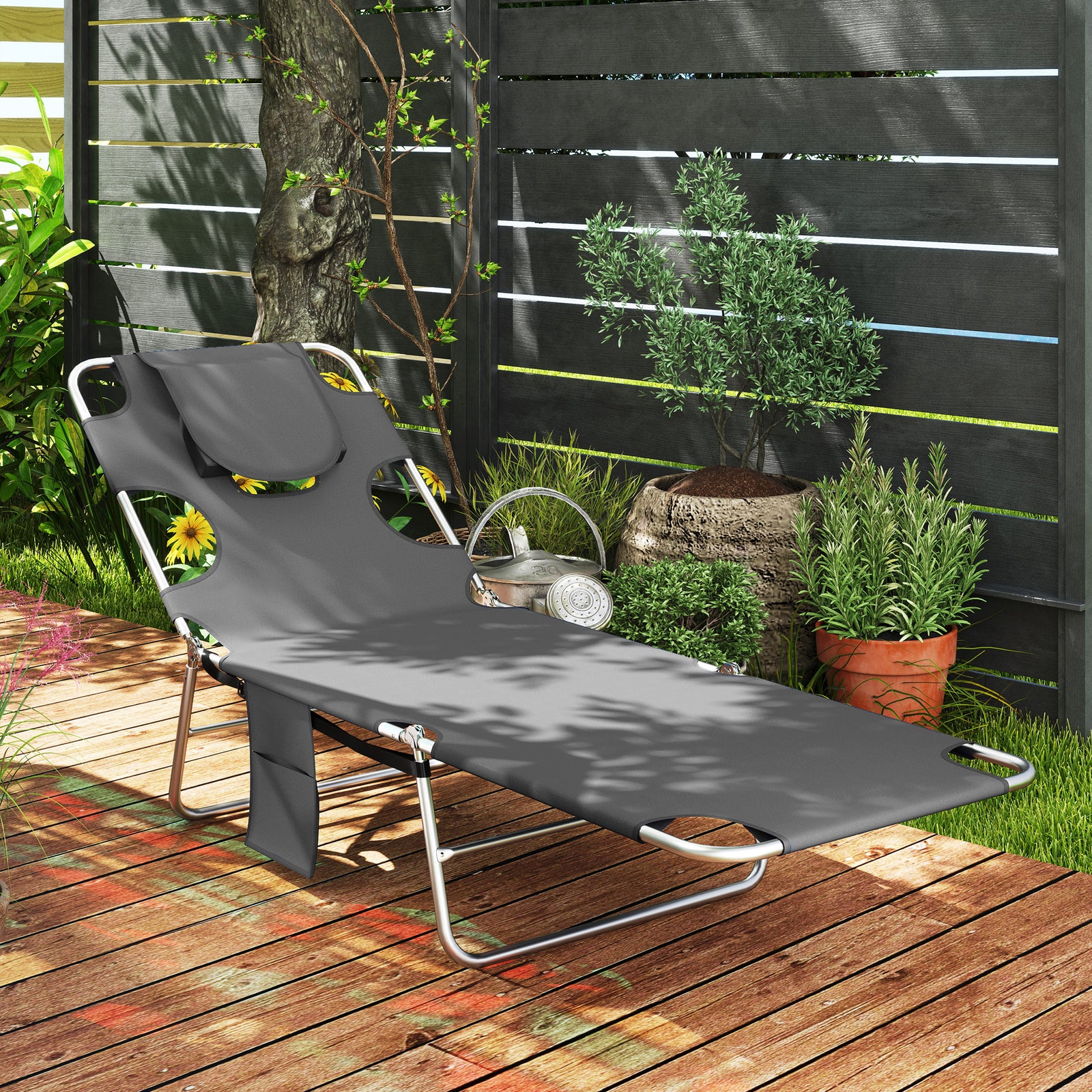 Outsunny Dark Grey Beach Lounger With Pillow