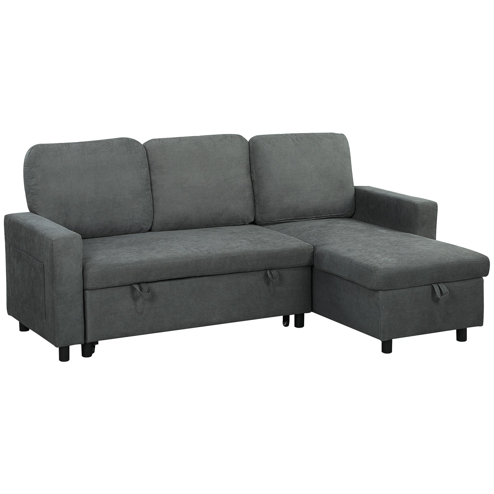 Pull Out Sofa Bed L Shape Corner Sofa W/ Reversible Chaise | Charcoal Gray