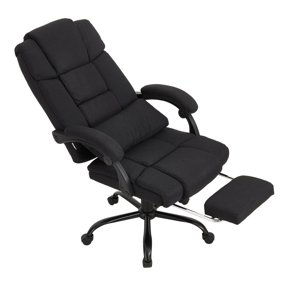 Ergonomic Black Linen Office Chair – High Back, Recline 135°, Built-in Footrest, Adjustable Height, 360° Swivel