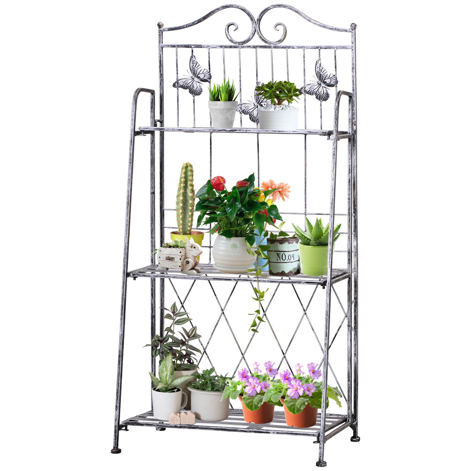3-tier Metal Folding Plant Stand Display Rack Bookshelf Unit