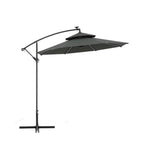 3m Double-top Cantilever Parasol,outdoor Parasol With 8 Led Tubes, Crank Lift With Cross Base