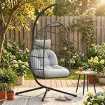 Hanging Egg Chair, Outdoor Swing Chair With Stand | Dark Grey