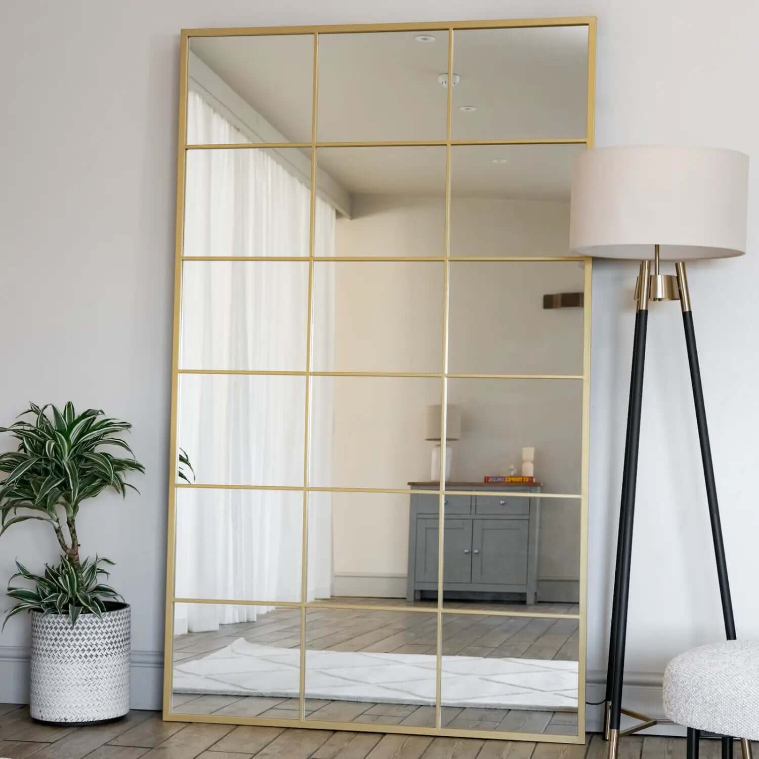 Kyō - Metal Rectangle Lattice Window Mirror | 150cm x 60cm | Gold
