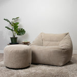 Morgan Cord Armchair & Pouffe Set | Beige