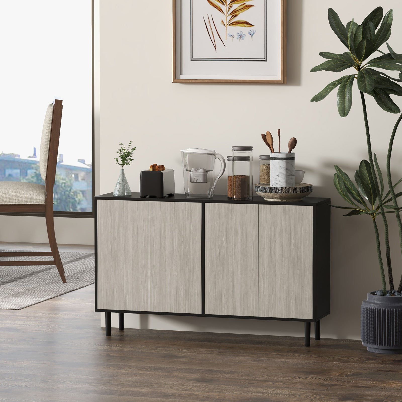 Sideboard Storage Cabinet For Living Room Adjustable Shelves | One Size | Black
