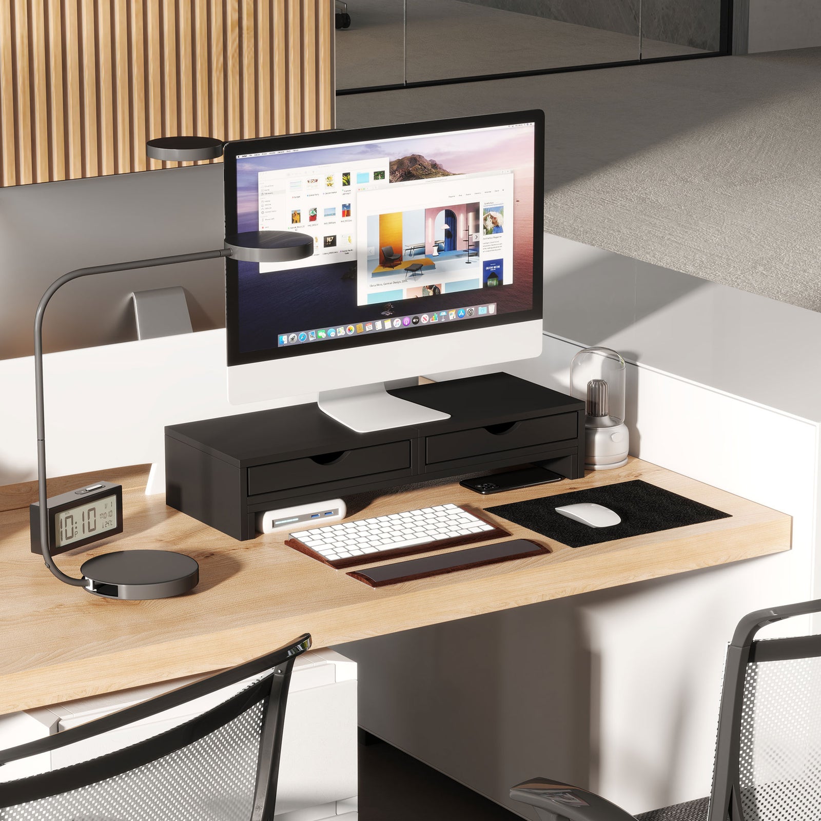 Dual Monitor Stand Riser With Adjustable Length And Angle | One Size | Black