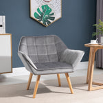 Velvet-feel Accent Chair With Arms Slanted Back Wood Legs | One Size | Gray