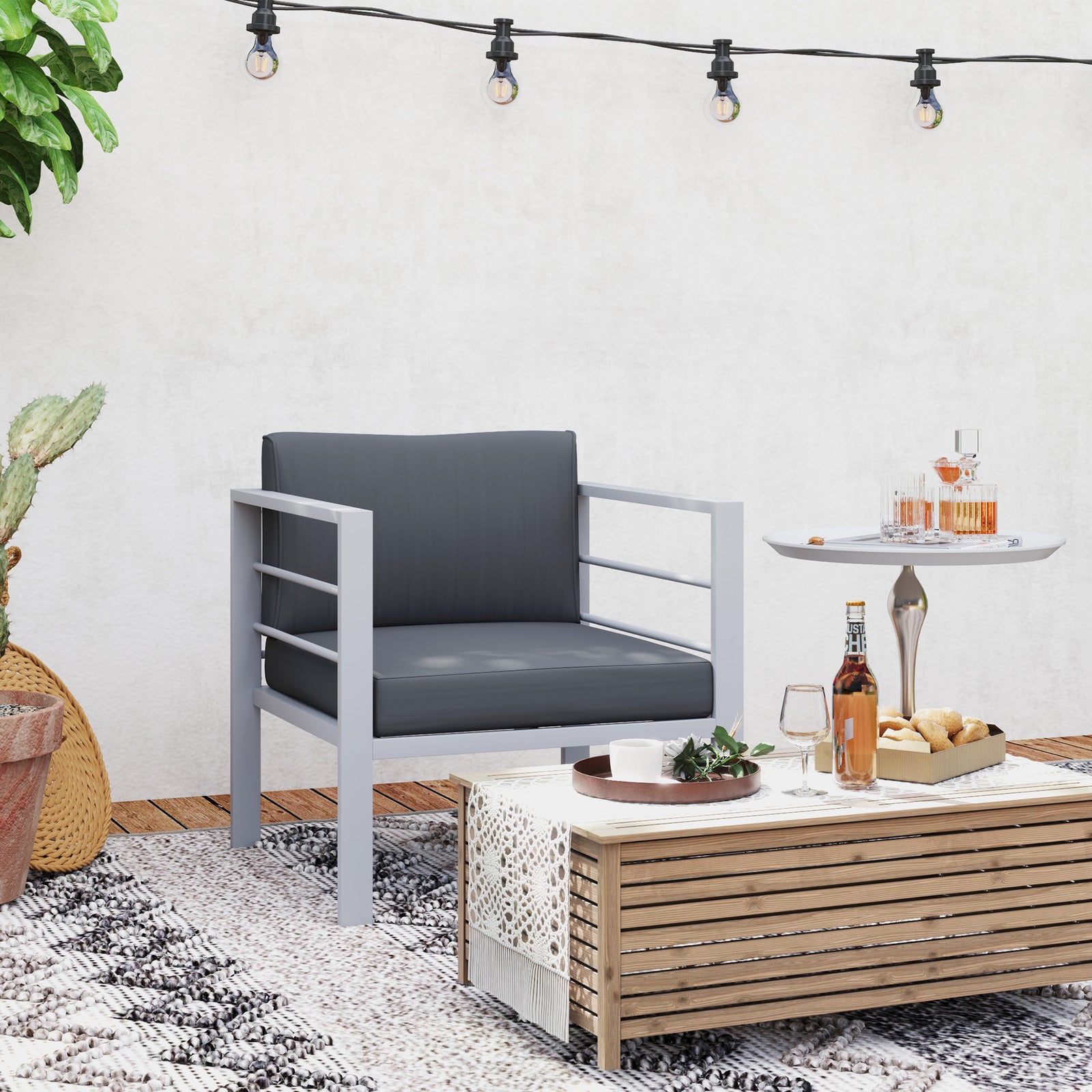 Outsunny Patio Furniture Aluminium Armchair W/ Cushions