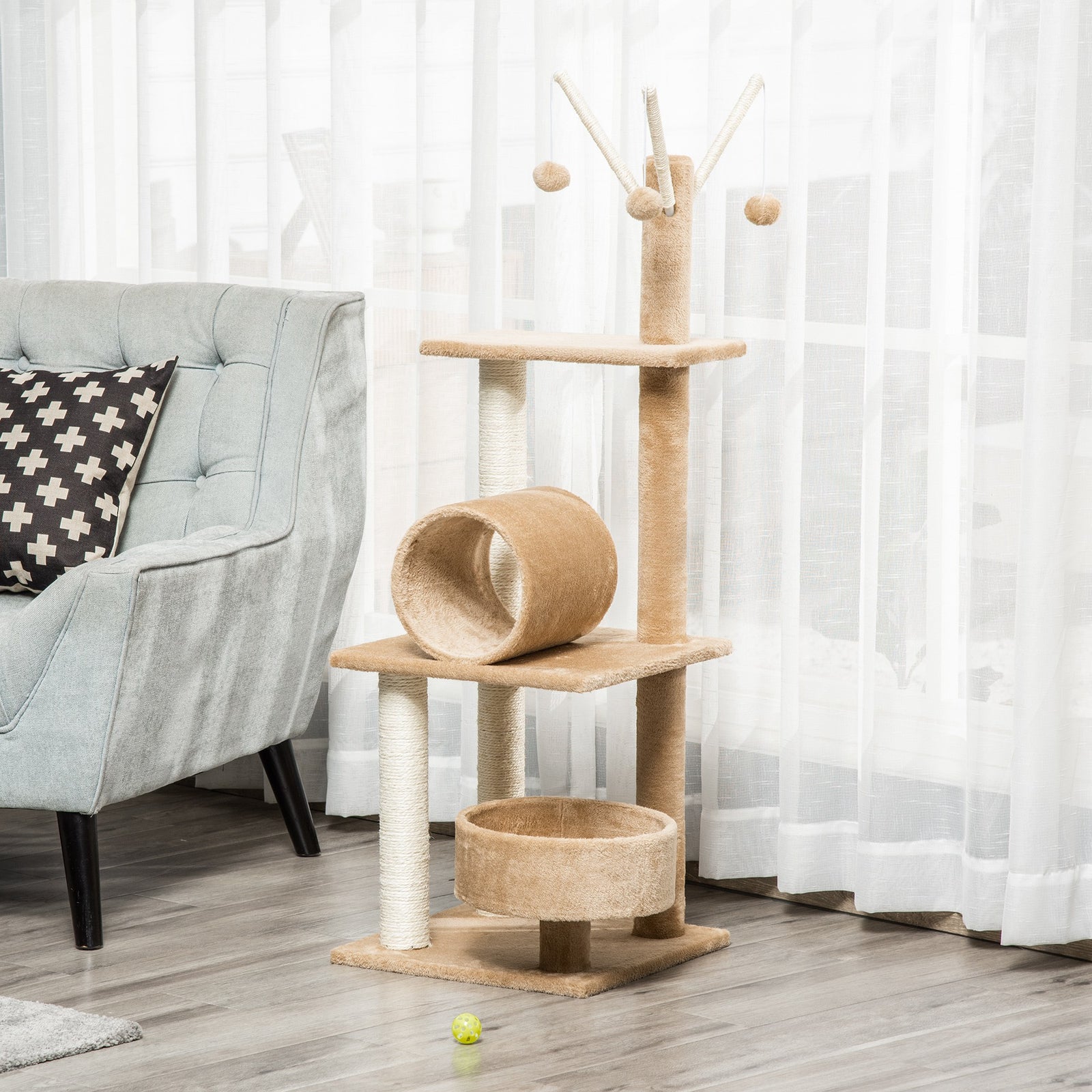 121cm Cat Tree Tower W/sisal Scratching Posts Bed Tunnel Perch | Brown