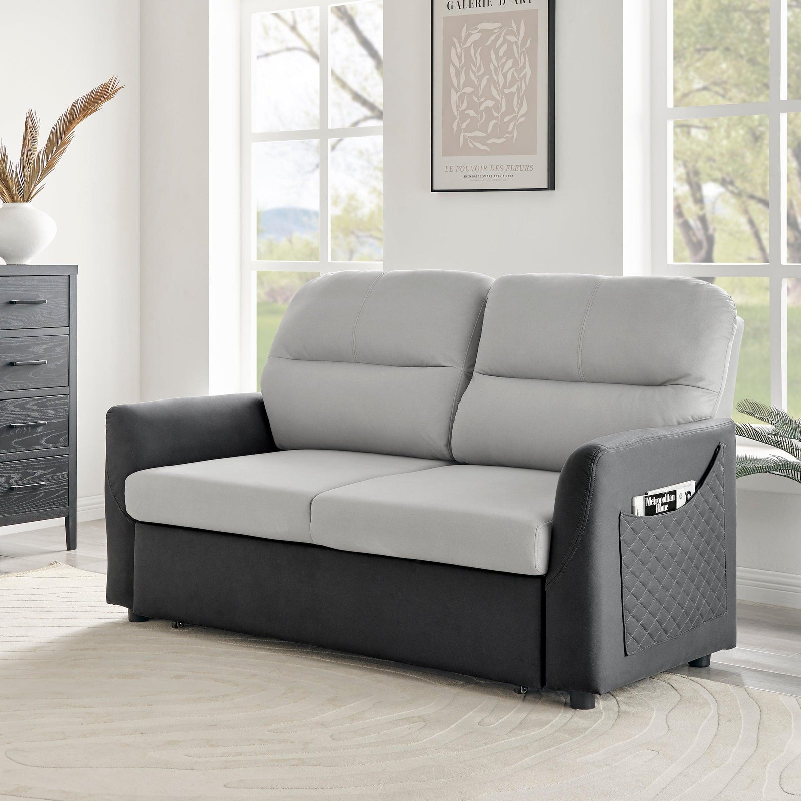 Faux Suede Double Pull-out Sofa Bed - 2 Seater