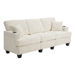 Corduroy 3-seater Couch For Living Room With Cup Holders, Wooden Frame, Soft Cushions, Modern Sofa | Beige