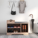 Shoe Bench With Drawer Shelves And Seating Cushion