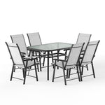 7 Pieces Outdoor Tempered Glass Coffee Table With Foldable Chairs