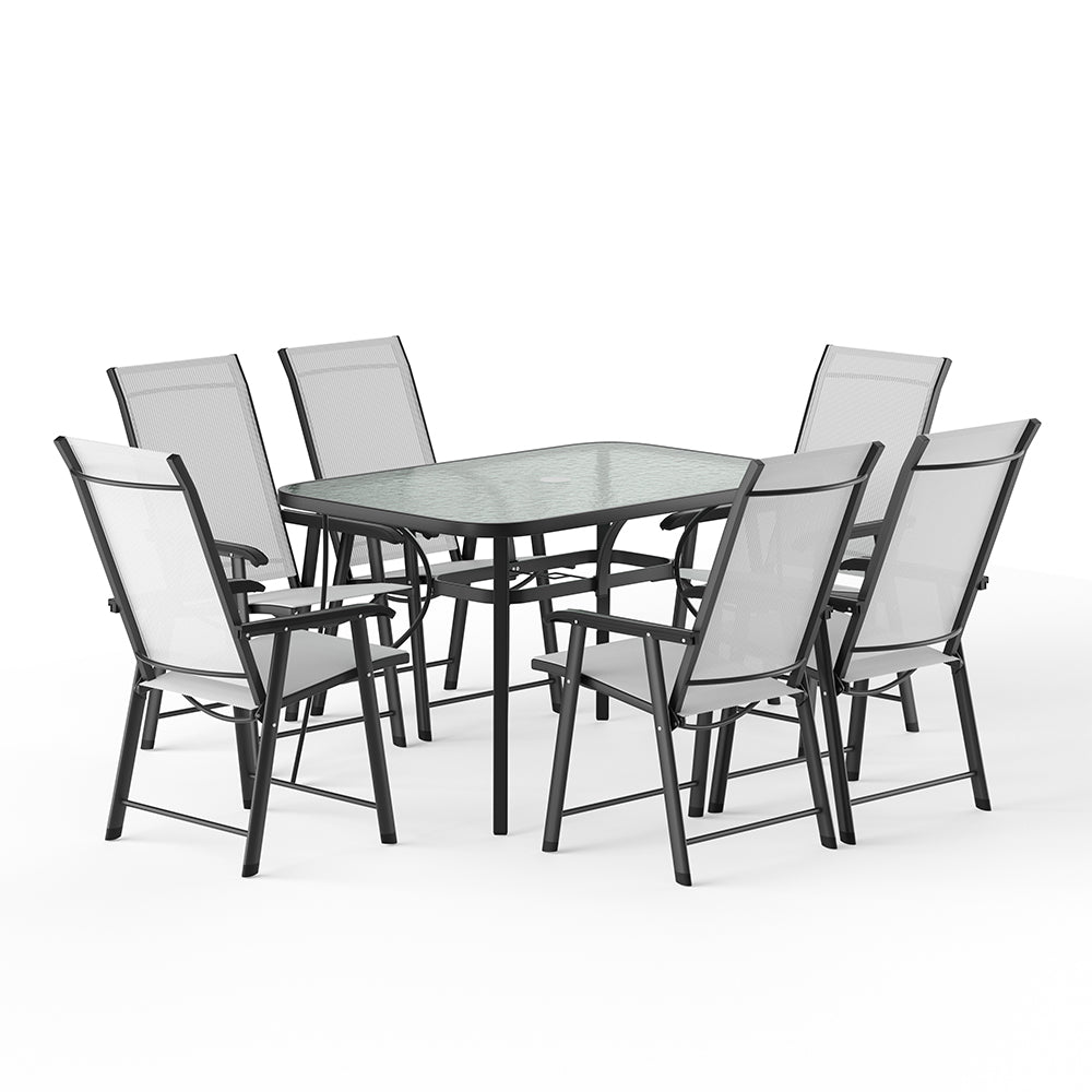 7 Pieces Outdoor Tempered Glass Coffee Table With Foldable Chairs