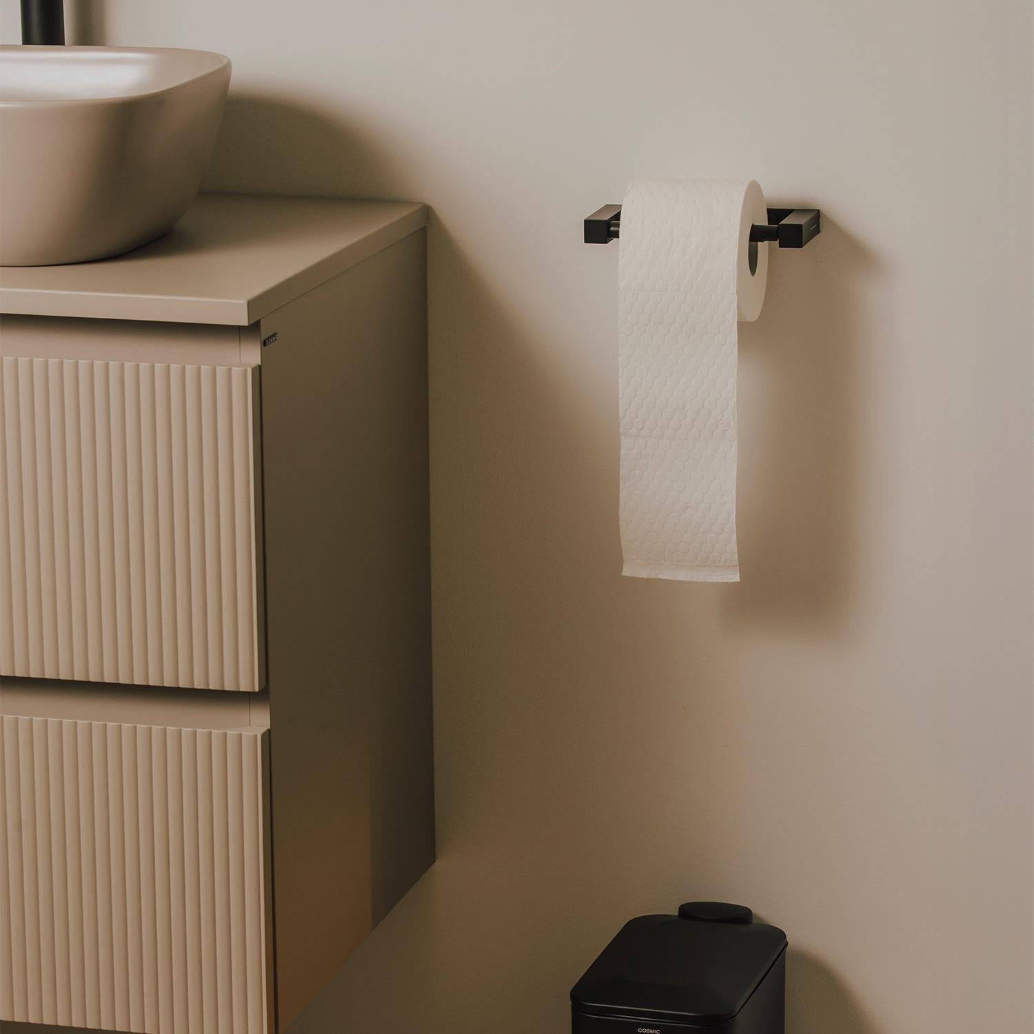 Toilet Roll Holder, Black Matt, Wall-mounted, 7,5 Cm. Collection Metric