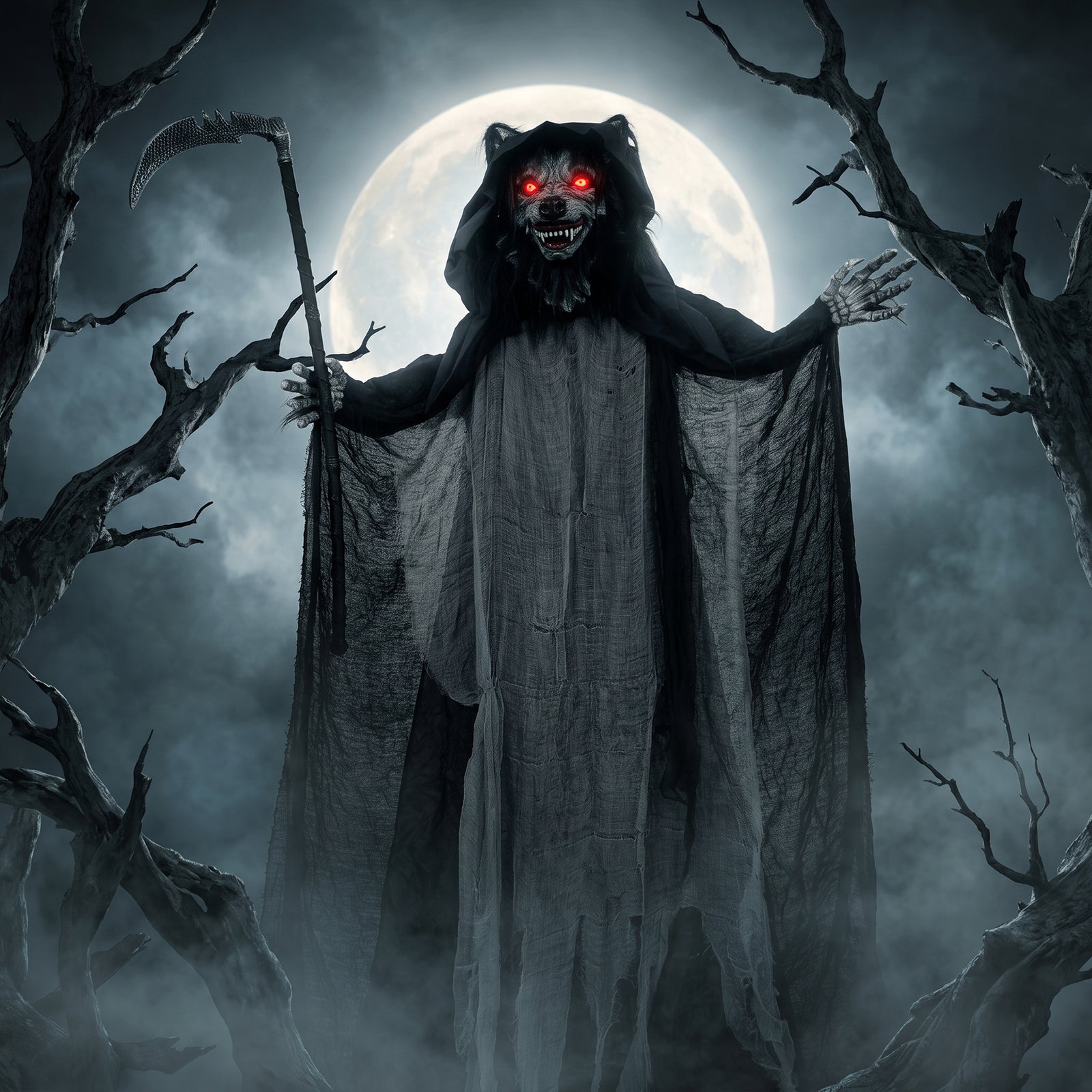 HOMCOM Halloween Standing Werewolf Animated Decoration With Light-up Eyes