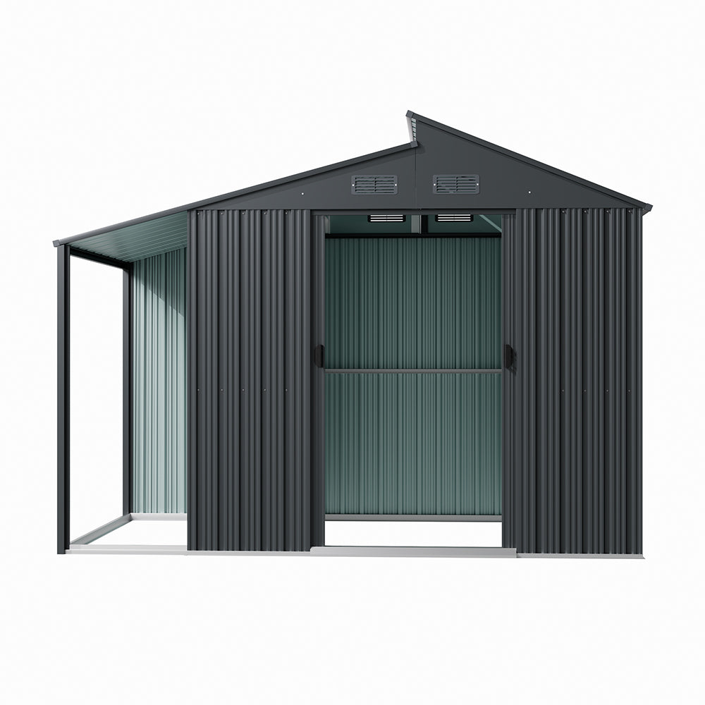 Breeins Outdoor Galvanized Steel Storage Shed With Lean-to