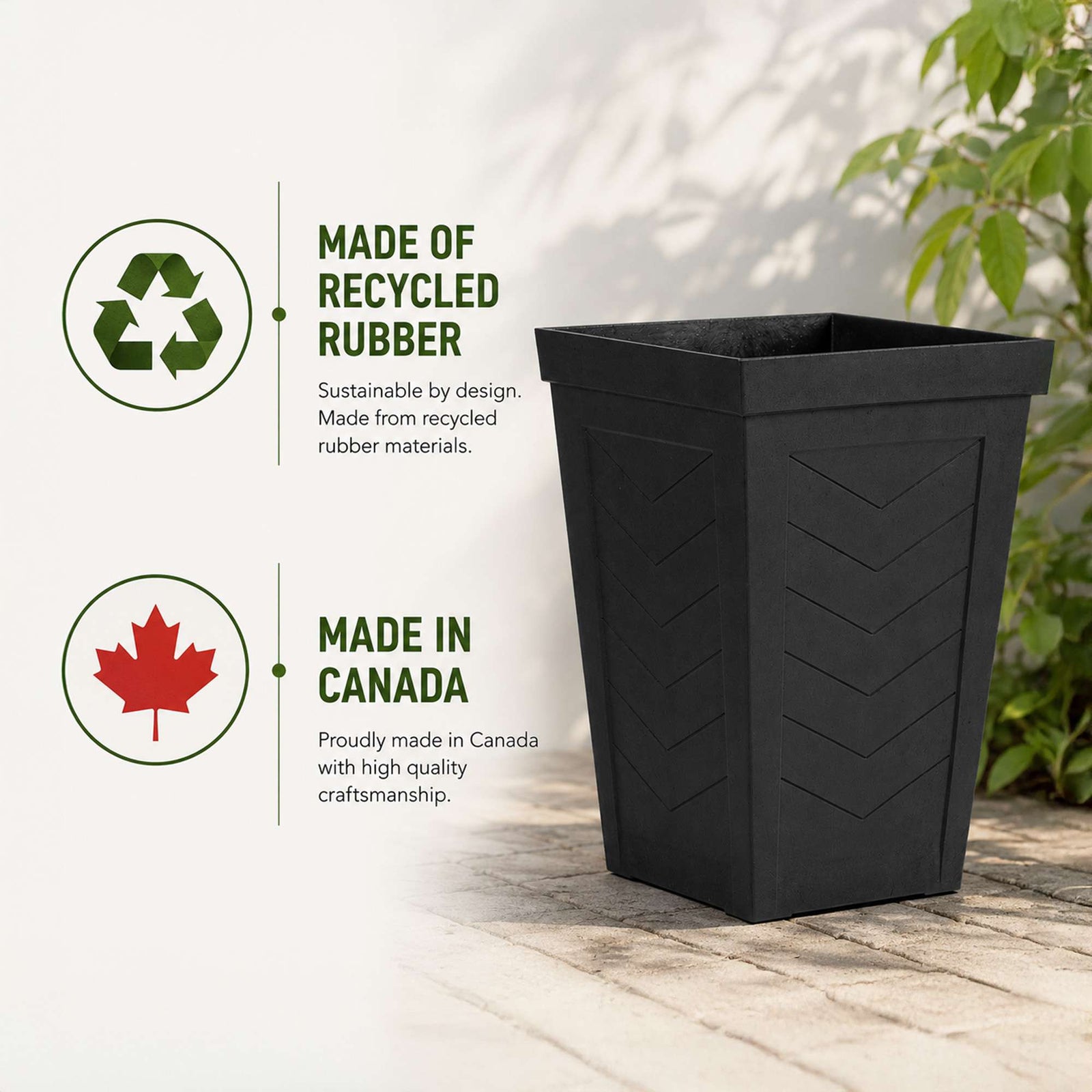 57cm Tall Chevron Effect Black Rubber Planters - Indoor Outdoor Planter | Set-of-1