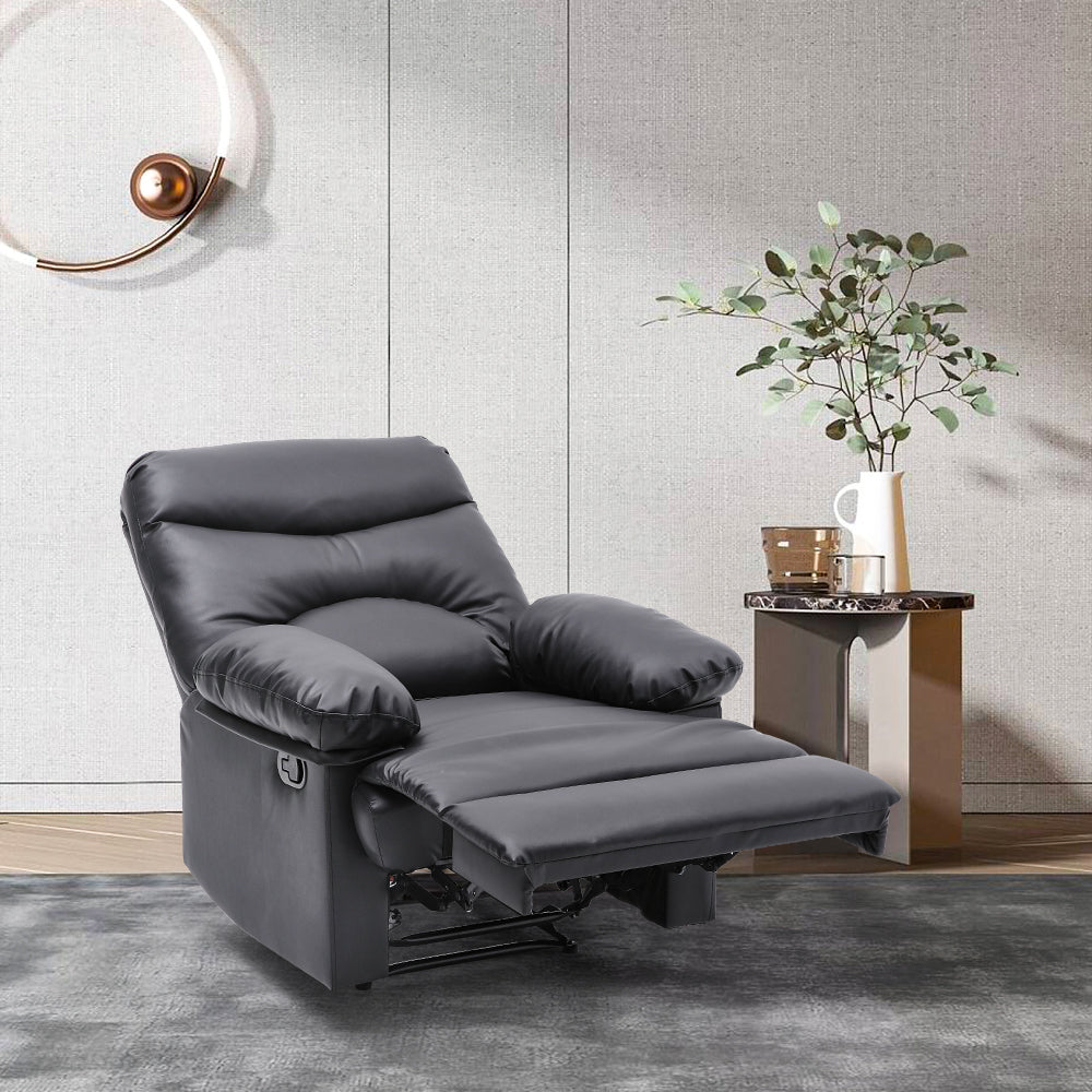 Manual Faux Leather Recliner Armchair Upholstered Lounge Chair With Adjustable Backrest & Footrest For Living Room, Bedroom, Home Theater & Office | Black
