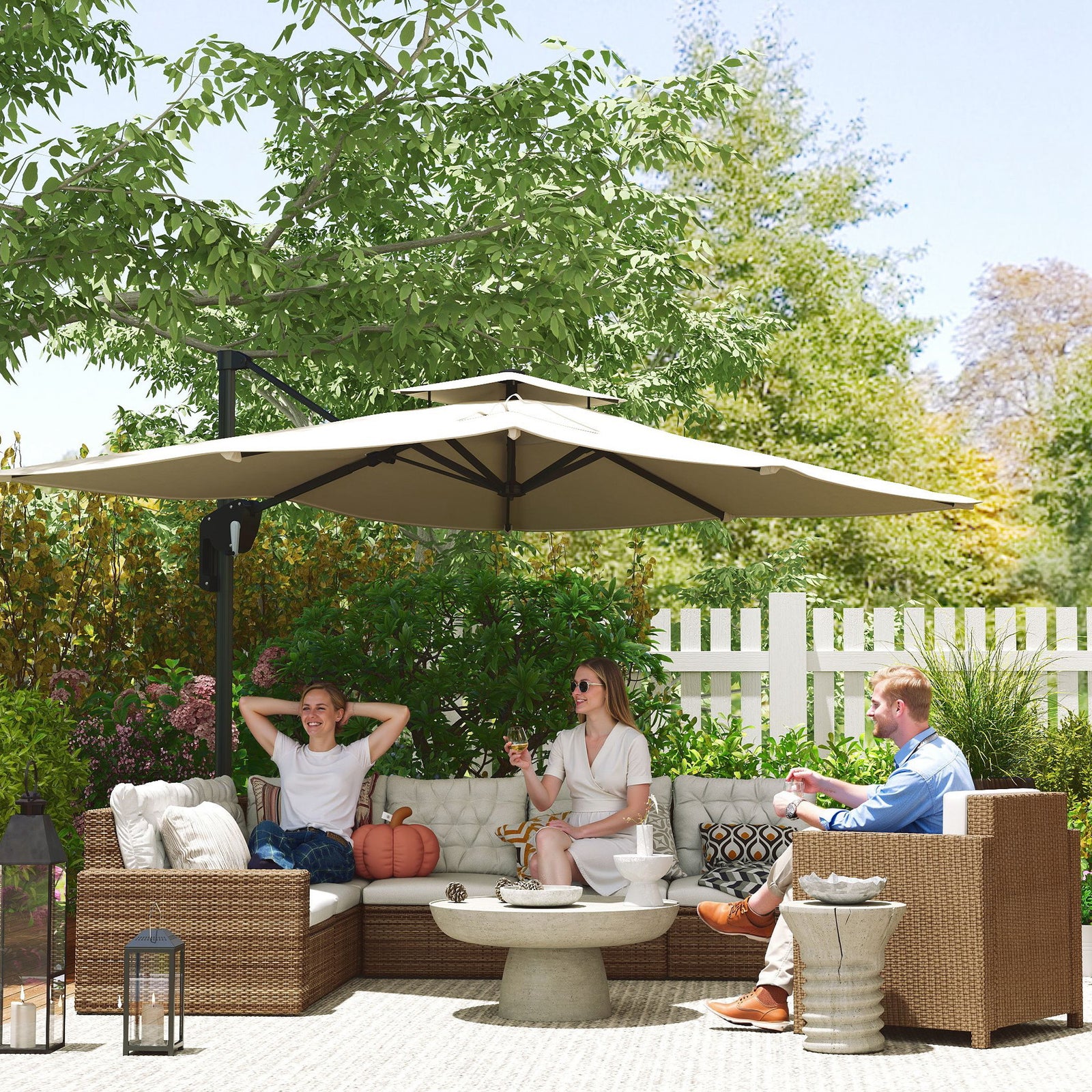3.7x2.7m Cantilever Parasol, Hanging Offset Umbrella | Black