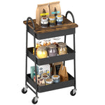 Rolling Utility Cart With Mesh Baskets For Kitchen | Black