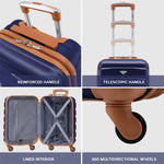 Set Of 3 Hard Shell Suitcase Cabin & Check In Cases With Tsa Lock - Overhead Cabin With Medium & Large Check-in Bag | Set of 3 | Navy & Tan