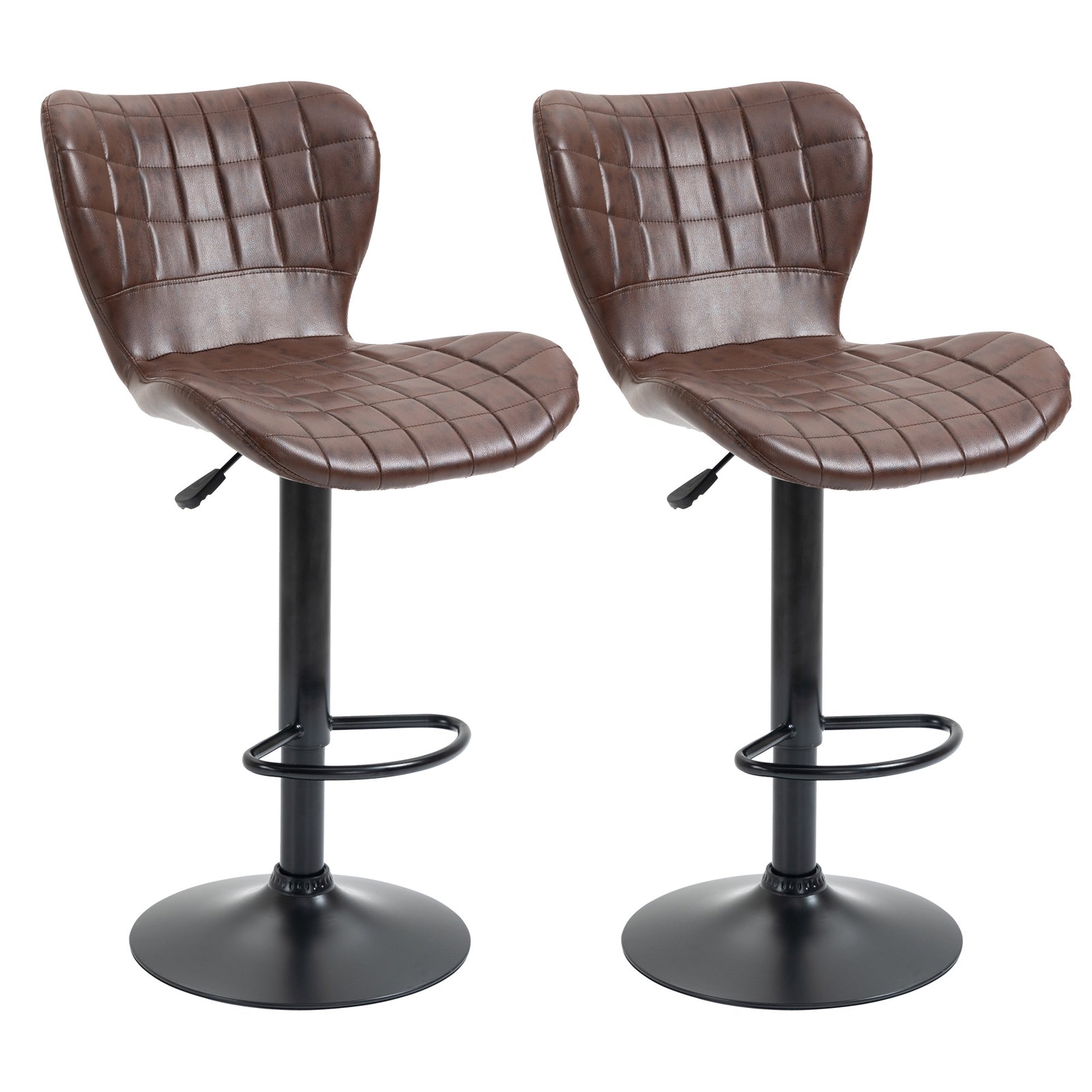 Bar Stools Set Of 2 Pu Leather Adjustable | Brown