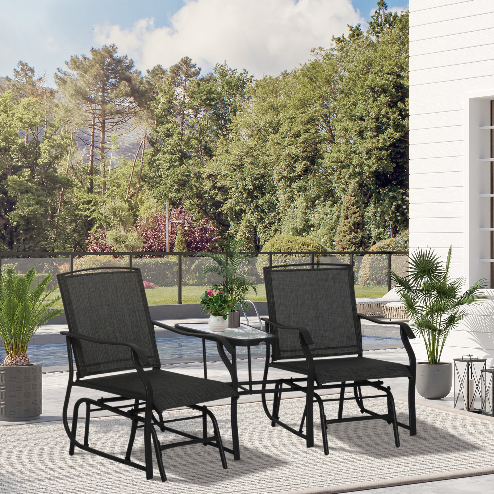 Double Glider Companion Rocking Garden Chairs Loveseat | Black