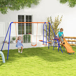 4 In 1 Metal Kids Swing Set W/ Double Swings, Glider, Slide, Ladder