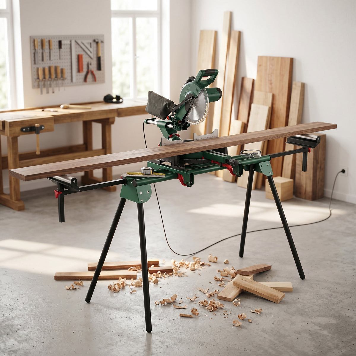 HOMCOM Universal Mitre Saw Stand With Adjustable Rollers And Support Arms
