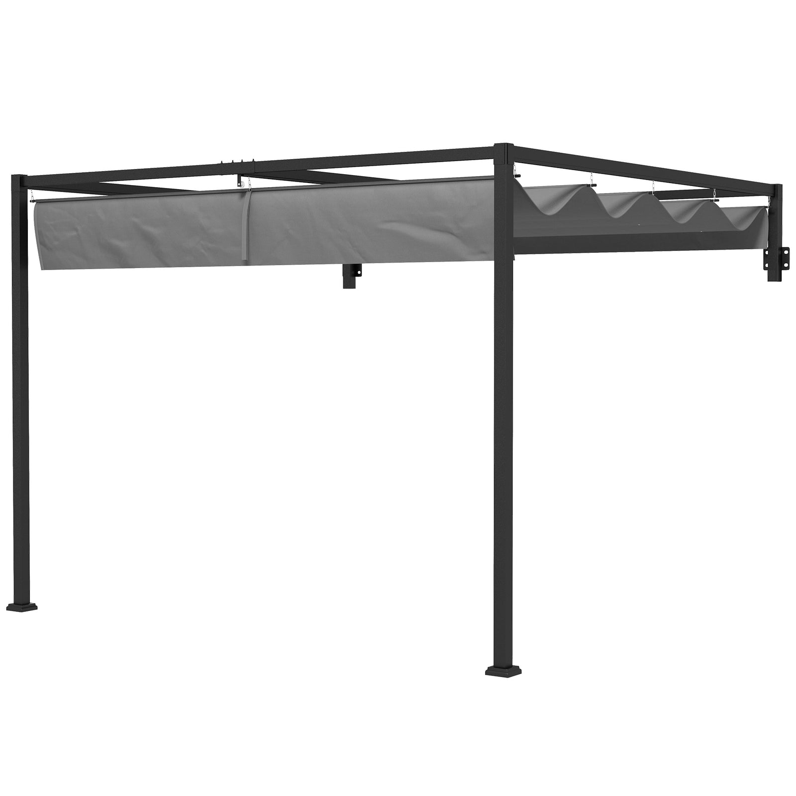 Wall Mounted Pergola With Retractable Sun Shade Canopy | Medium | Dark Gray