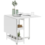 Folding Dining Table, Drop Leaf Table With Open Compartments | White