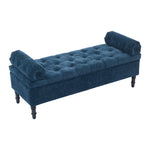 Chenille Fabric Storage Bench – Upholstered Seat With Pillowed Armrests & Hidden Compartment, 126cm W | Blue