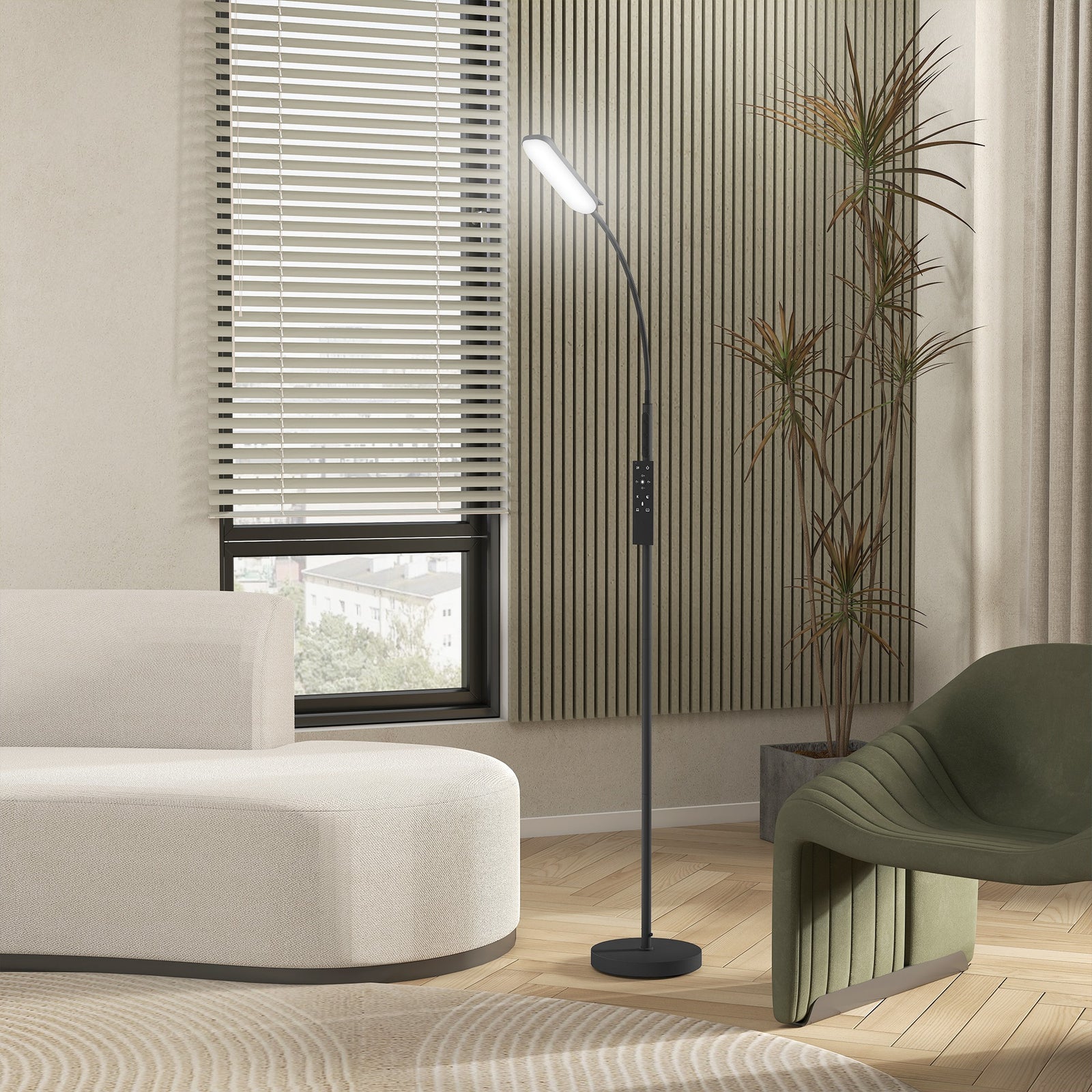 HOMCOM Led Floor Lamp For Living Room With Magnetic Remote Control, Black