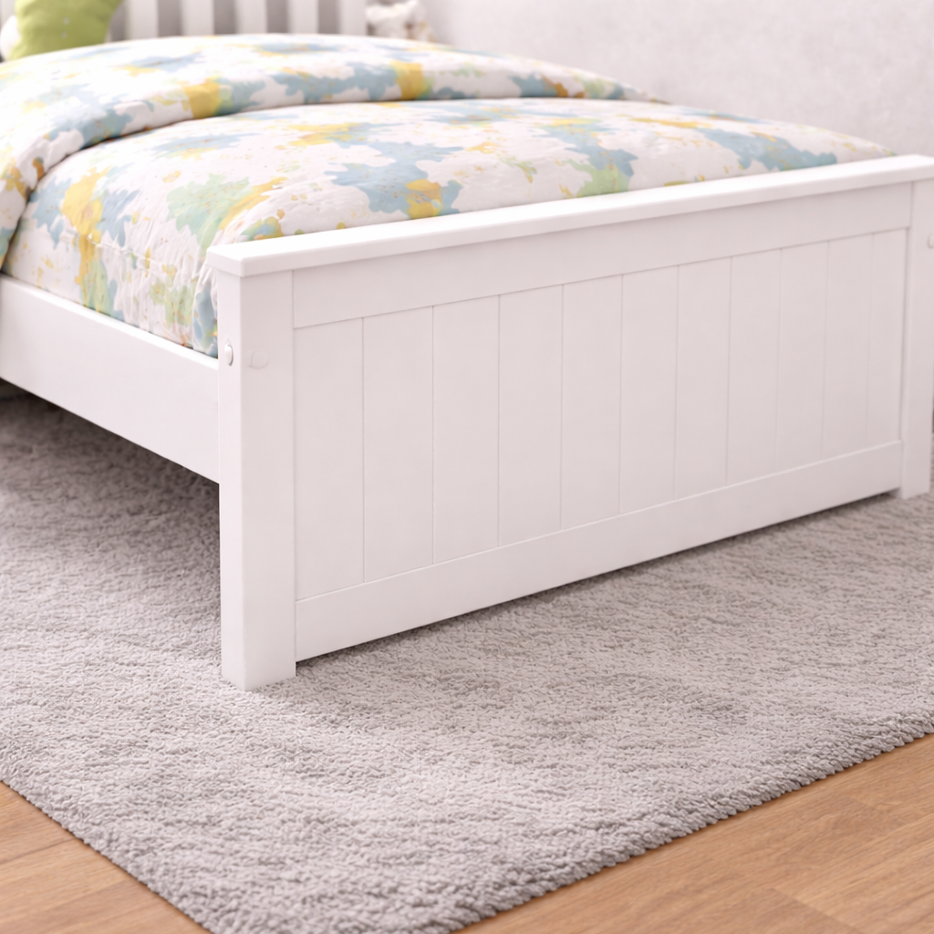 Rio White Wooden Kids Bed With Spring Mattress | Single | White
