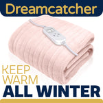 Deluxe  Xl Electric Throw Heated Double Over Blanket Soft Fleece 9 Heat & 12hr Timer Settings | XL | Pink