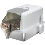 Stainless Steel Cat Litter Box With Removable Lid & Scoop, White