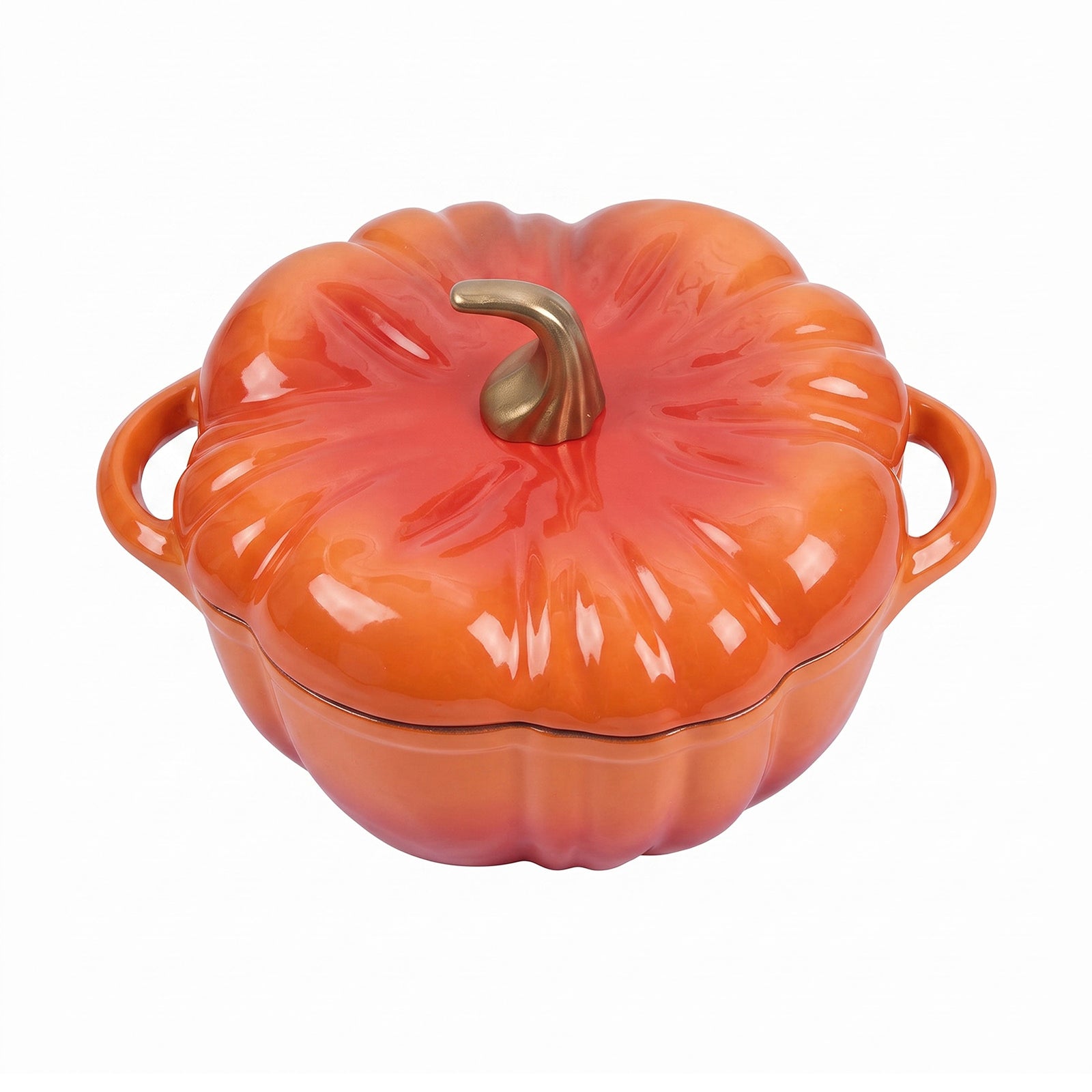 Enamelled Cast Iron Pumpkin Dutch Oven With Lid And Handles | Orange