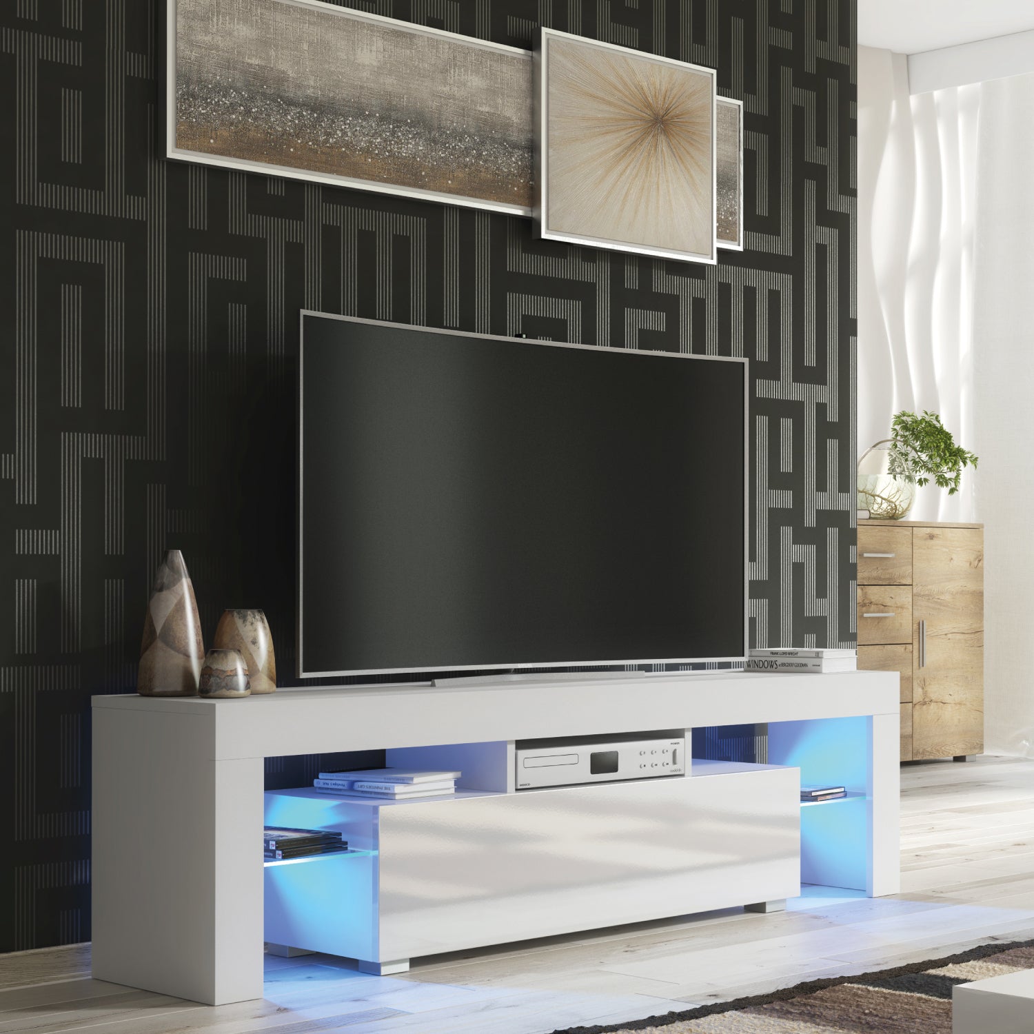 Aria Tv Unit 160cm With Led Lights | White