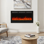 40-inch Recessed/wall Mounted Electric Fireplace, 1800w Black Heater With 12-colour Flame, Log & Crystal Bed, Remote Control & Timer