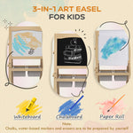 3 In 1 Kids Easel With Paper Roll, Storage Baskets - Natural