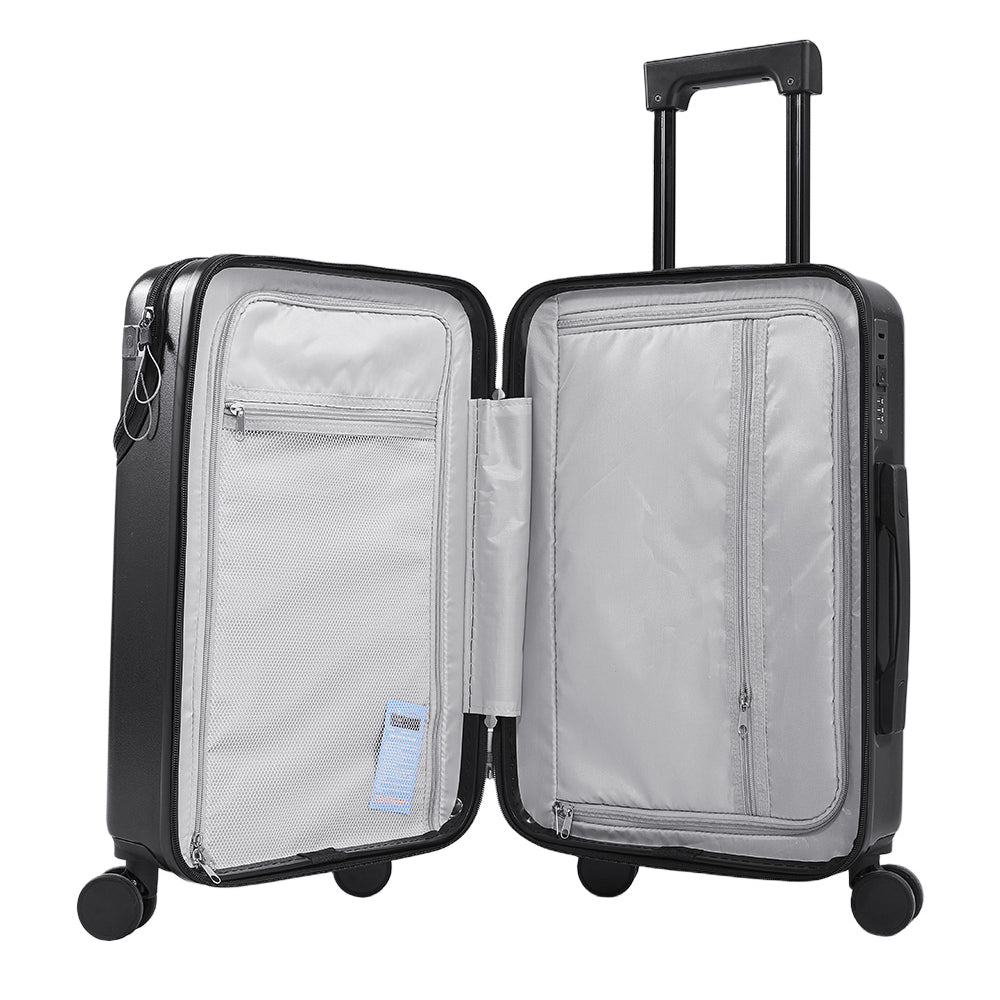 20 Inch Front Opening Suitcase With Tsa Lock And Usb Charging Port | Black