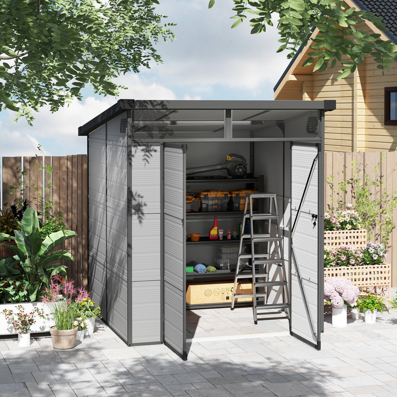 6 X 6ft Plastic Garden Shed With Windows And Air Vents | Light Grey