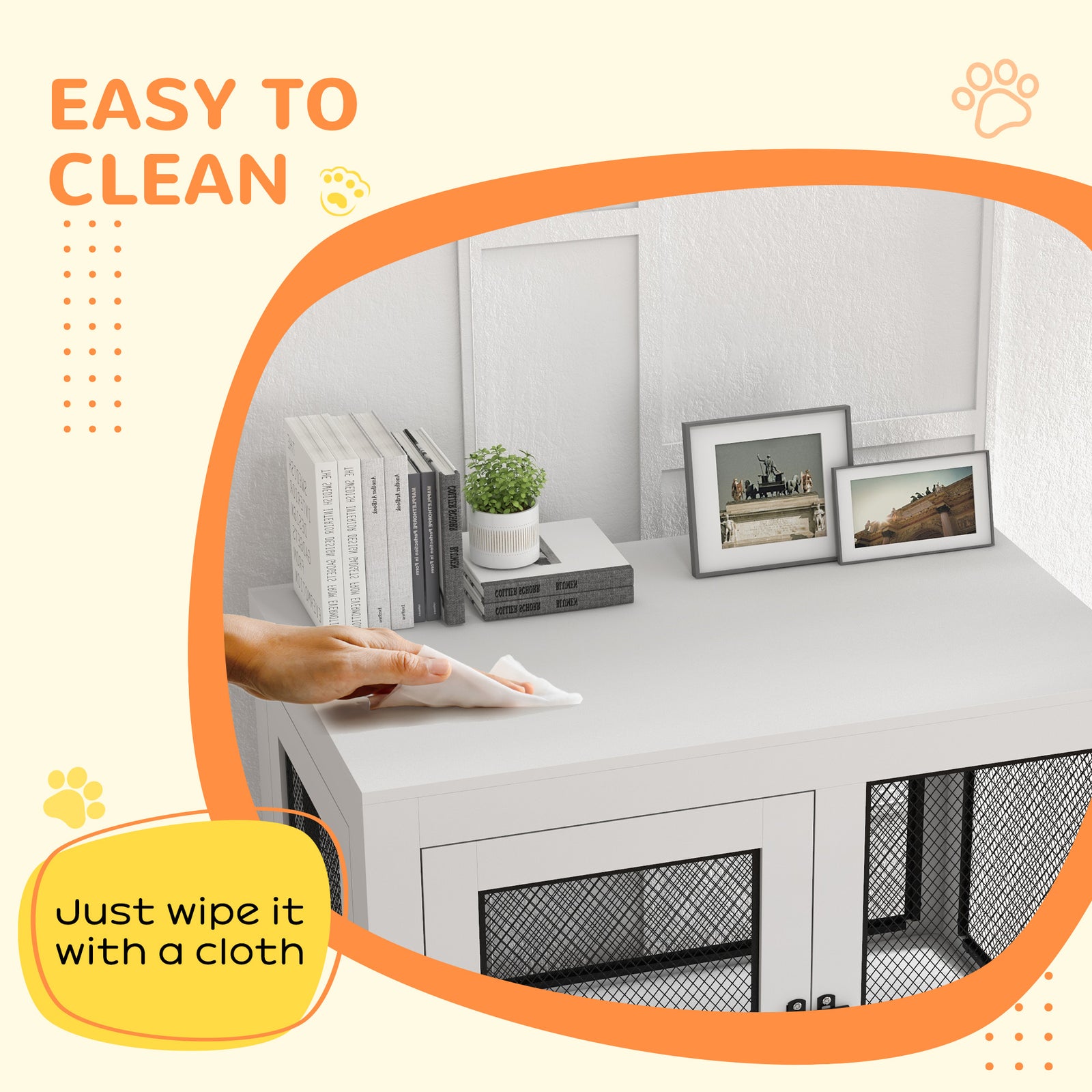 Dog Crate Table W/ Cushion Two Doors - White | White