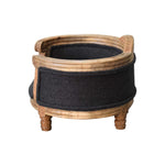 Solid Mango Wood, Upholstered Carved Battleship Tweed Pet Bed