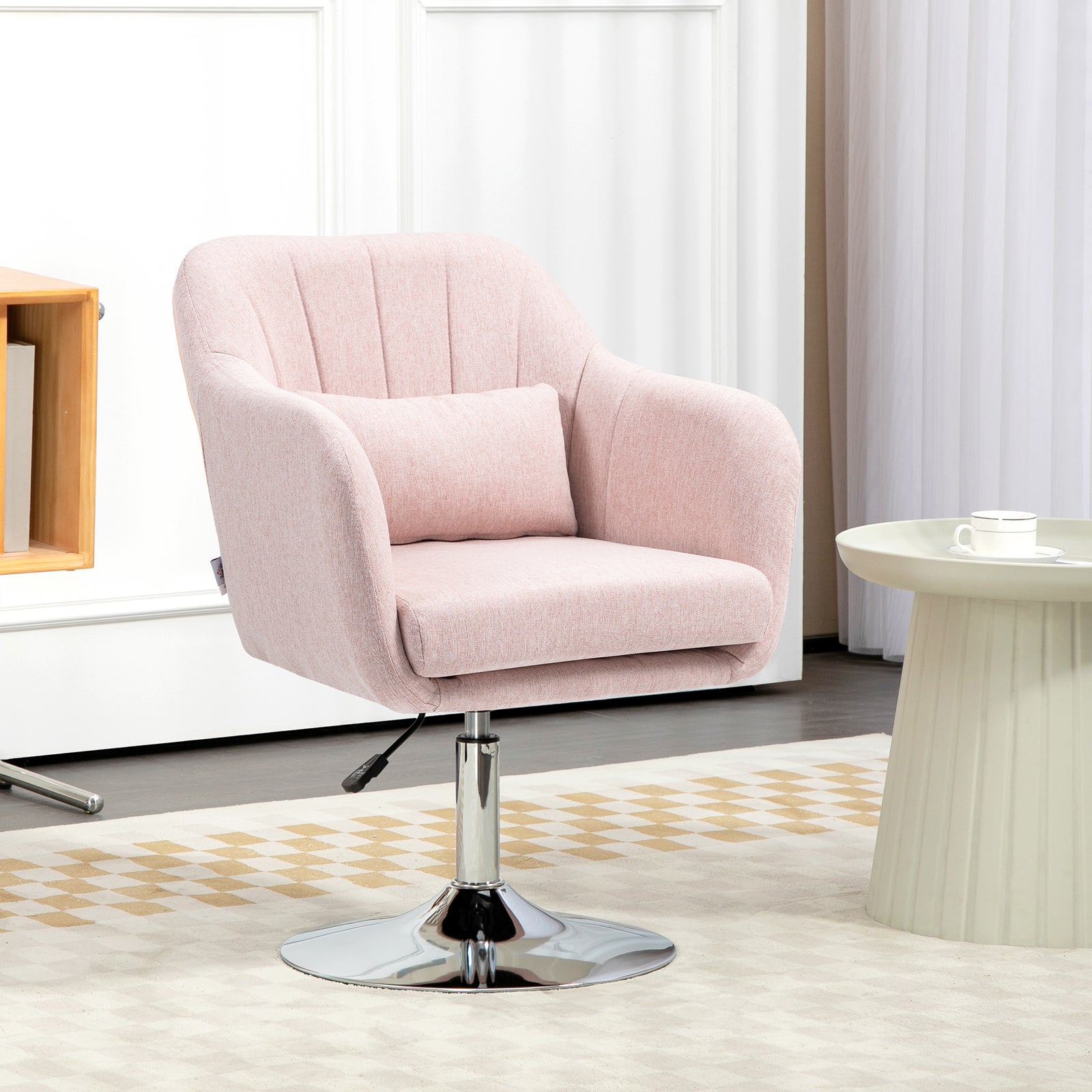 Stylish Retro Linen Swivel Tub Chair Steel Frame Cushion | One Size | Pink