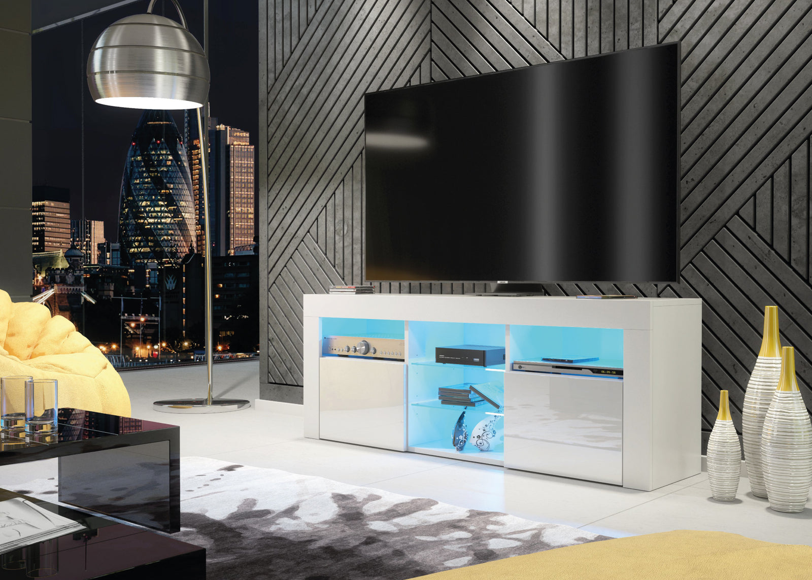 Pulse Tv Unit 145cm With Led Lights | White