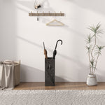 HOMCOM Square Umbrella Holder With Hooks And Water Tray For Entryway Black