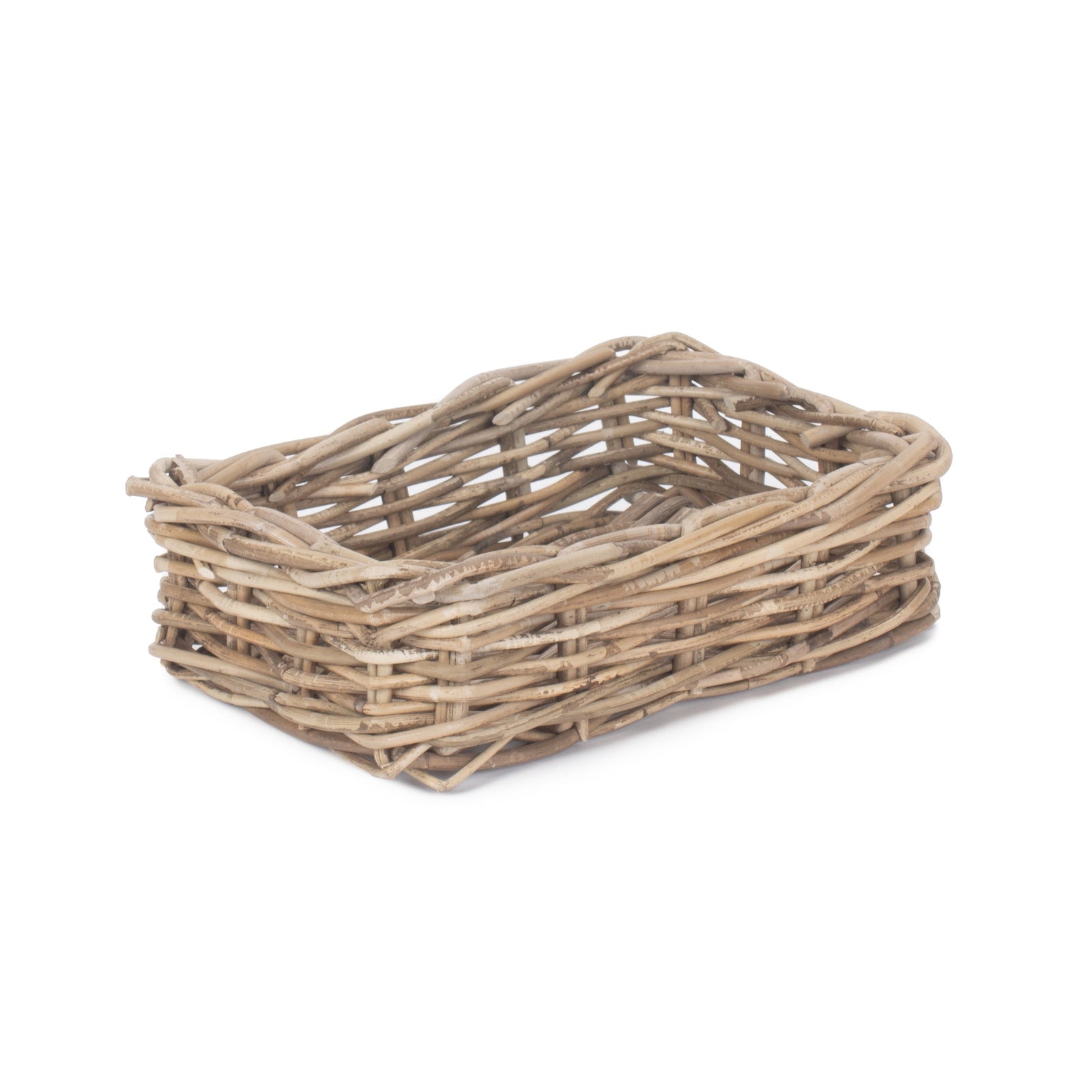 Rattan Shallow Kubu Grey Rattan Rectangular Basket | Small | Gray