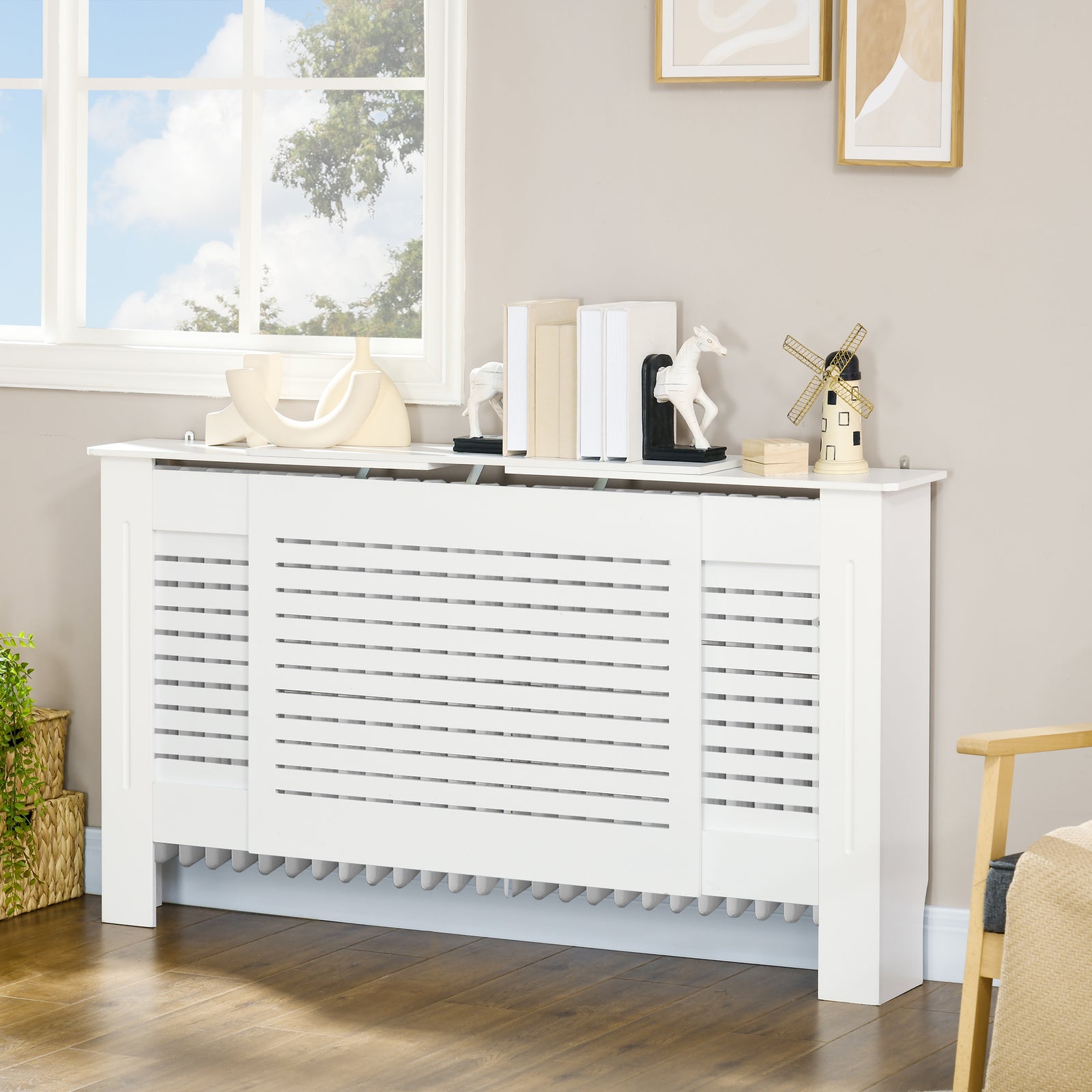 Extendable Radiator Cover Cabinet Slatted Design